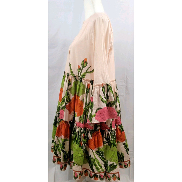 Julie Brown New York Ruffle Bell Sleeves Floral Dress Women Size L White Lotus - Picture 4 of 12